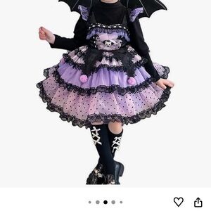 Purple and Black Bat Fairy Kids Costume Dress with Wings and Headband